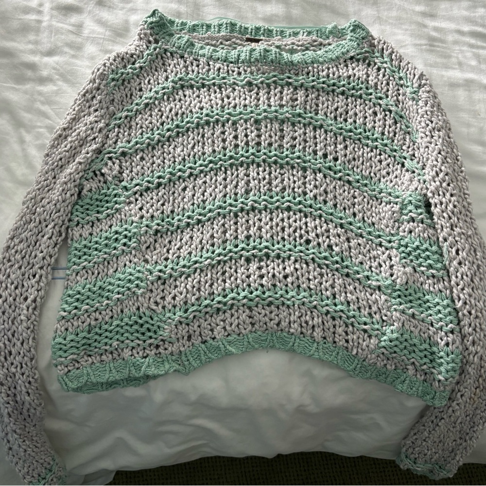 Free People Mint and Gray Knit Sweater